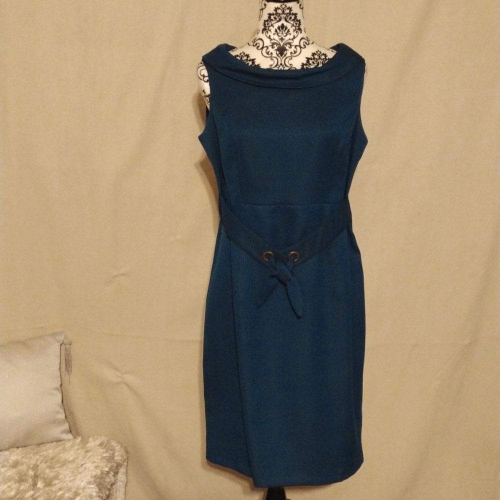Vintage Rare Karin Stevens Classy Teal Dress Sz 12 Jackie Kennedy Style
